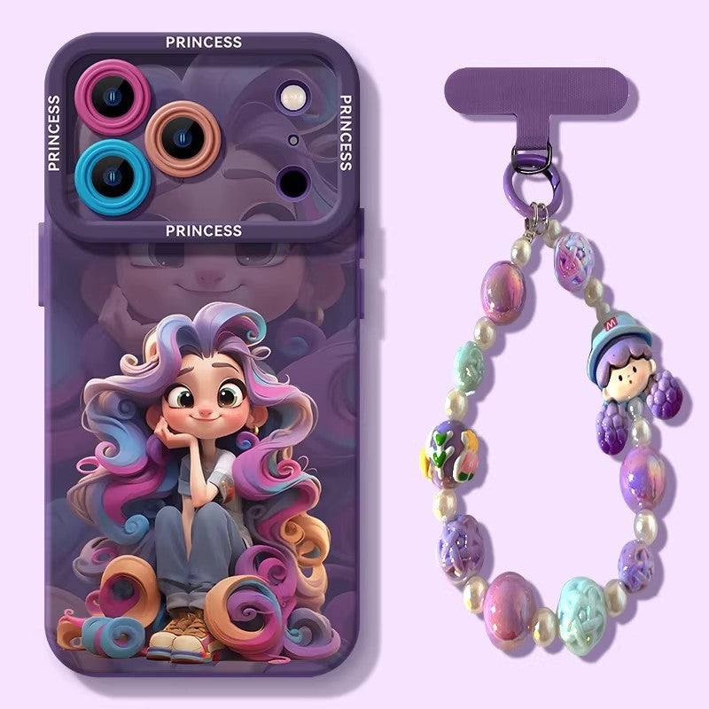 For iPhone 17 Pro Max Silicone Case with Lanyard–Kawaii Princess Cartoon Design