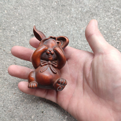Vintage Wooden Christmas Ornaments Hare Rabbit Figurines Carved Animals Lovely