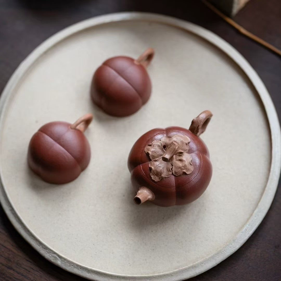 Set of 3pcs chinese Yixing Handmade Zisha teapot Duanclay Persimmon Gongfu cup