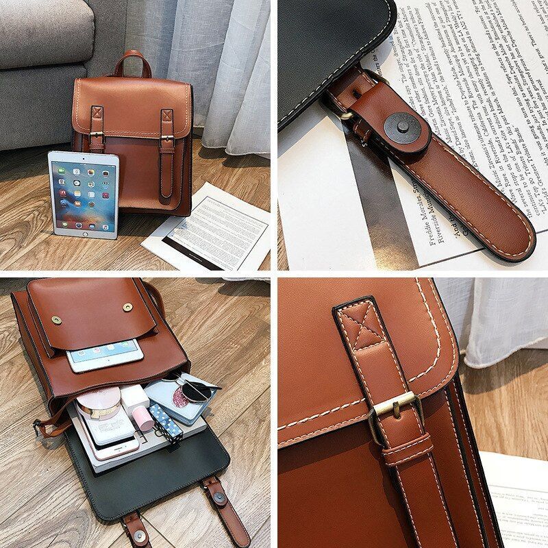 Vintage Backpack Female Synthetic Leather Bag School Shoulder Purse 28*10*30 CM