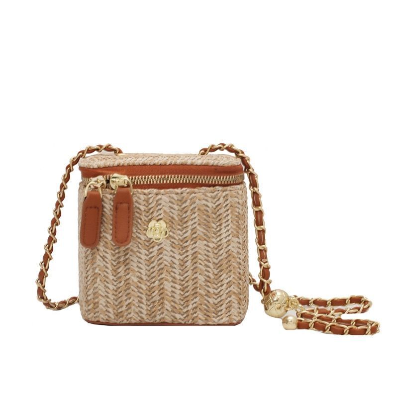 Mini Straw Bucket Crossbody Bag Handbag Purse Fashion Chain Simple Shoulder Bags