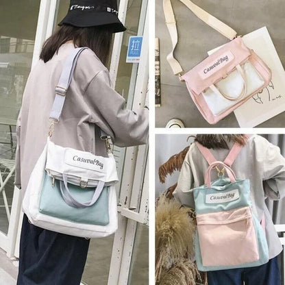 Stitching Canvas Bag Multipurpose Backpack Messenger Bags Student Shoulder Purse