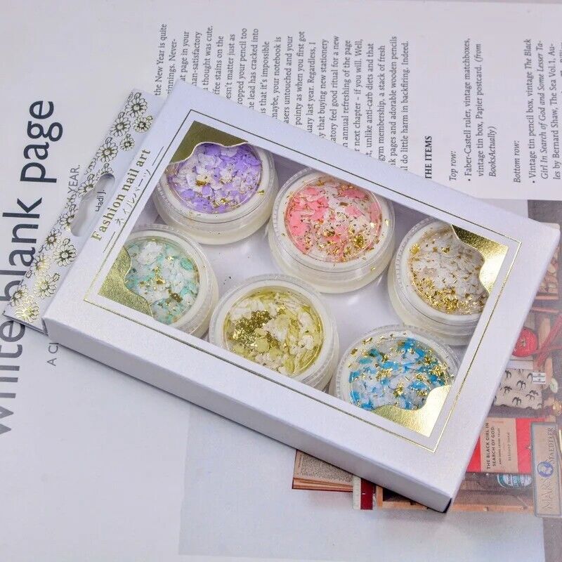 Nail Art Glitter Sequin 6Pcs Ultra-Thin Mica Powder Flakes With Gold Foil Slices