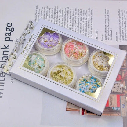 Nail Art Glitter Sequin 6Pcs Ultra-Thin Mica Powder Flakes With Gold Foil Slices