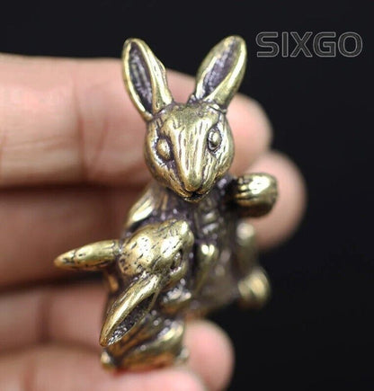 Rabbit Brass Animal Statue Small Sculpture Tabletop Figurine Home Decor Gifts