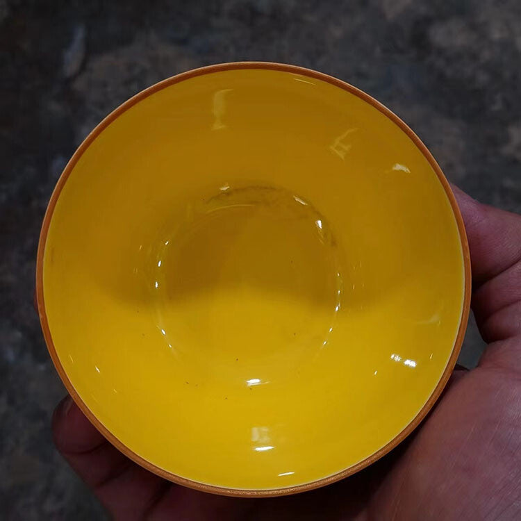 3.3" Collect Antique Chinese Ming Porcelain Yellow Glaze Phoenix Cup