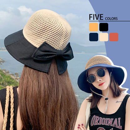 Women Ladies Summer Sun Beach Straw Hat Floppy Wide Brim Foldable Cap Bucket Hat