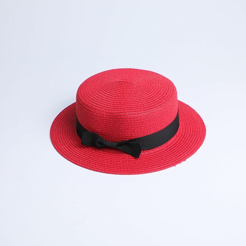 Hats Sun Flat Straw Boater Girls Bow Summer Women Kid Beach Casual Adult Autumn