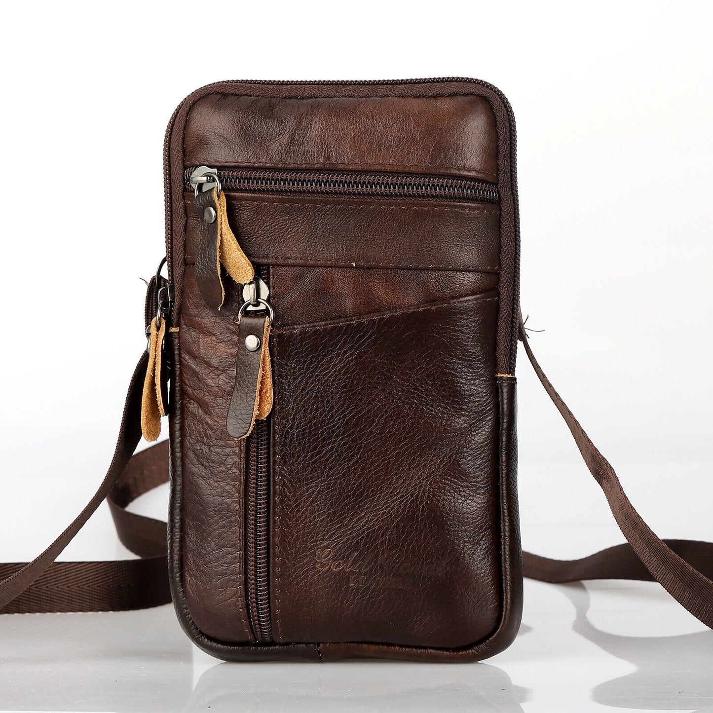 Men Leather Fashion Phone Pouch Belt Bag Shoulder Crossbody Waist Pack Handbag
