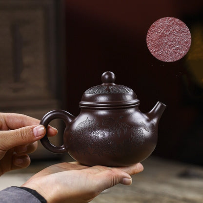 300ml true yixing zisha purple clay tea pot handmade carved certificate paper