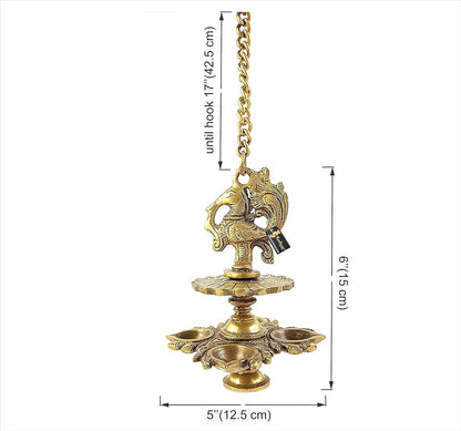 Brass Peacock Design Decorative Hanging Diya Lamps Home Decor Temple