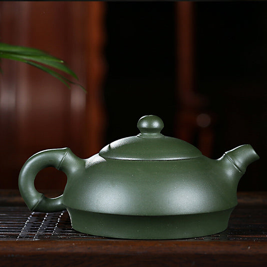 Marked Chinese Yixing Zisha Pottery Green Clay 240ML Mesh Bamboo Teapot Tea Pot