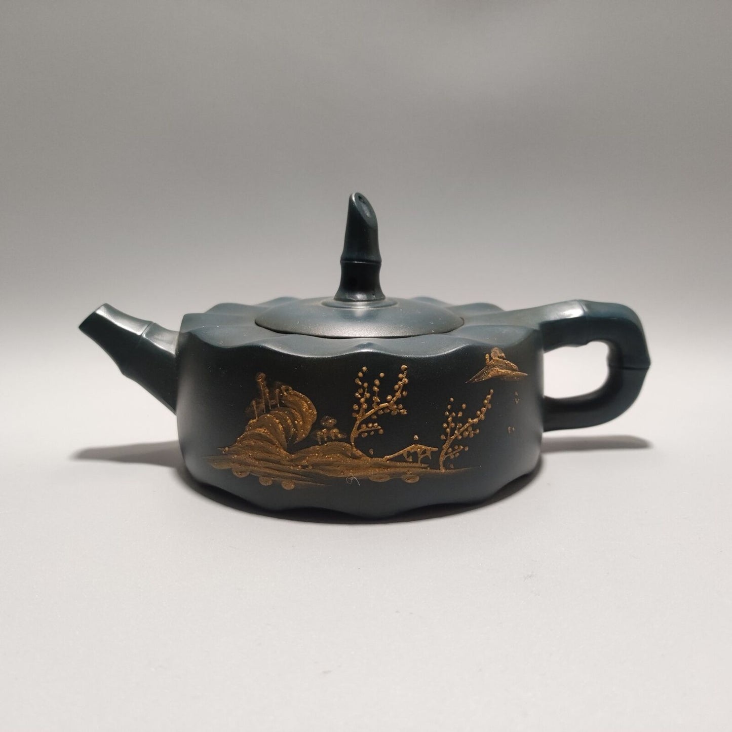 Vintage Chinese Yixing Purple Clay Teapot Zisha Ceremony Fashion Bamboo Teaware