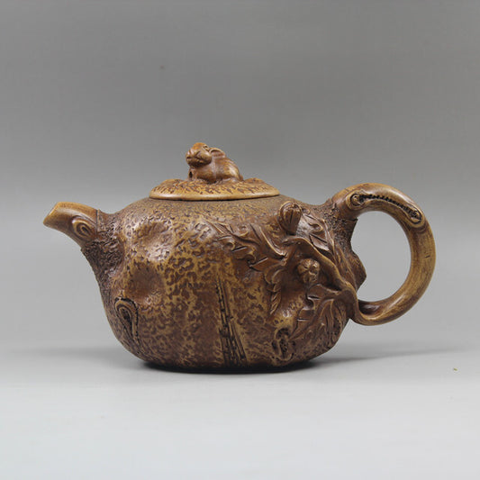 6.4”China Yixing Zisha Pottery Duan Clay Handmade 373ML Tree Grain Teapot