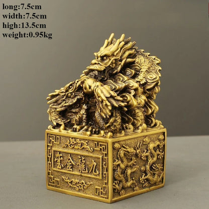 Feng Shui Copper Nine Dragons Seal Ornament Brass Dragon Seal Decoration