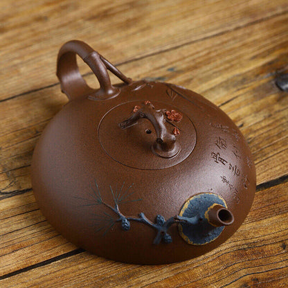 Traditional Craft Handmade Tea Pot Chinese Character Carved Real Yixing Zisha