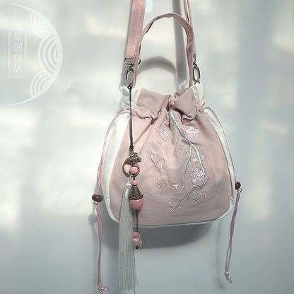 Embroidered Shoulder Bag Flower Bunch Mouth Tassel Exquisite Handbag Polyester
