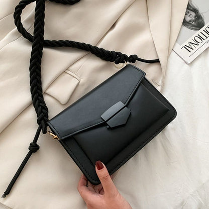 Small Shoulder Bags Weave Strap Crossbody Flap Purse Handbag Synthetic Leather