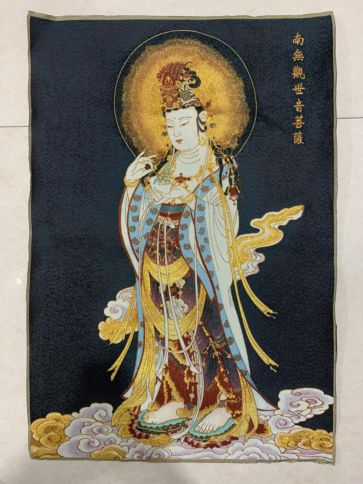 36" China Cloth Silk Guanyin Bodhisattva Mural Wall Hanging Tapestry Meditation