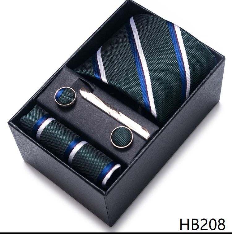 Men Neckties 5Pcs Business Ties Hanky Cufflink Set Clips Corbatas Gift Box 7.5cm