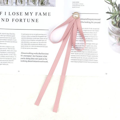 Women Pre-Tied Collar Bowknot Pearl Ribbon Brooches Pin Bow Tie Vintage Neckties