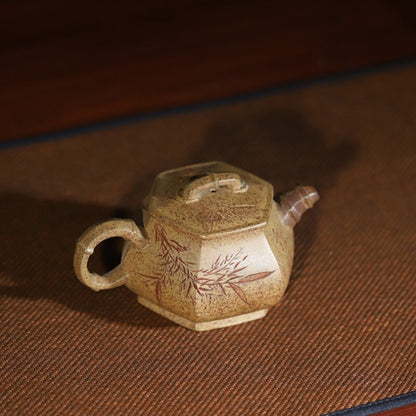 Handmade Tea Pot Real Yixing Zisha Clay Hand Carved Bamboo Master Pot 200ml New