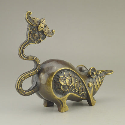 Chinese Bronze Lovely Mouse Statue Figure Collectable Home Onament Decoration