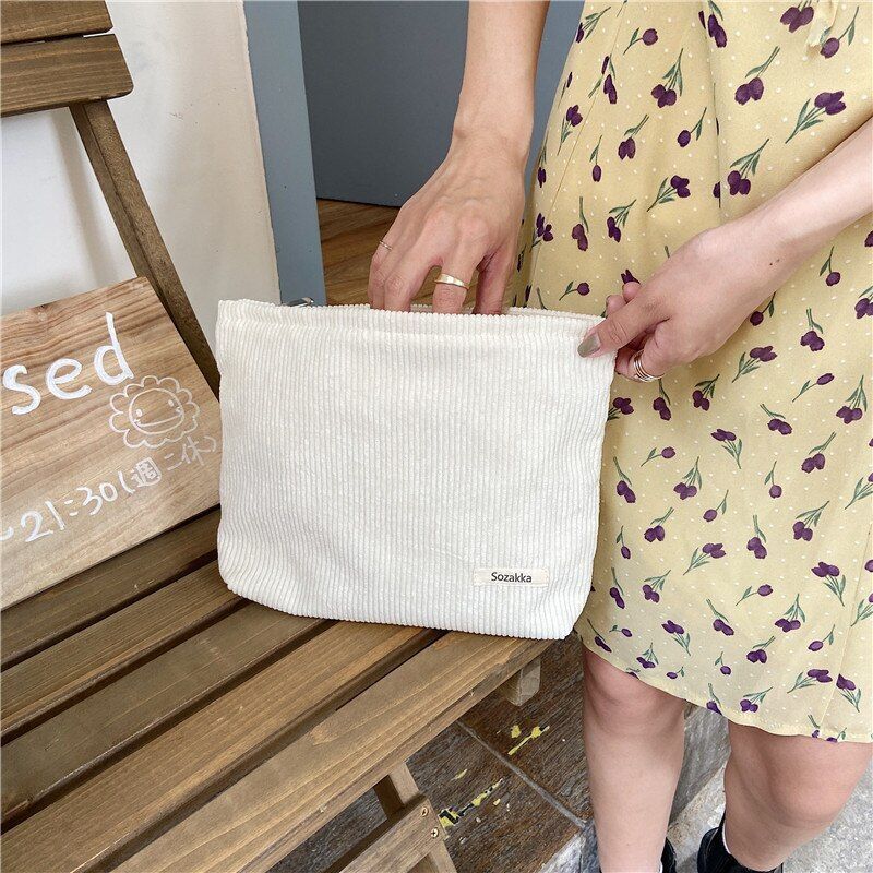Corduroy Cosmetic Bag Cotton Clutch Makeup Traveling Bag Organizer Cases 18*26CM