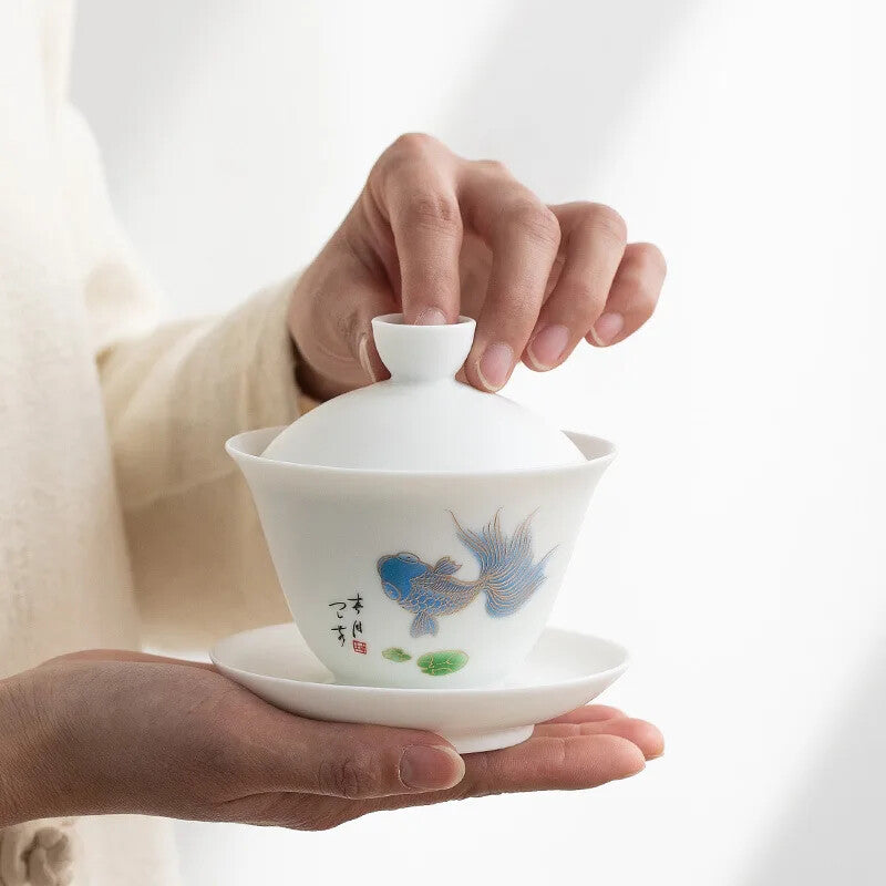 Cover Bowl Tea Cup Home New Style Ceramic Whiteware Large Cover Bowl Tea Bowl