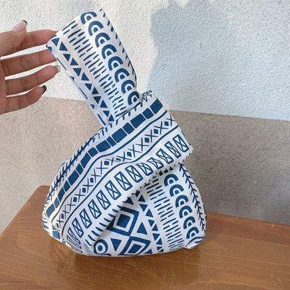 Portable Folk-custom Knot Wrist Bag For Women Simple Purses Tote Canvas Storage