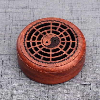 Vietnamese Rosewood Bagua Incense Box 8.5×2.7cm Car Portable Coil Censer