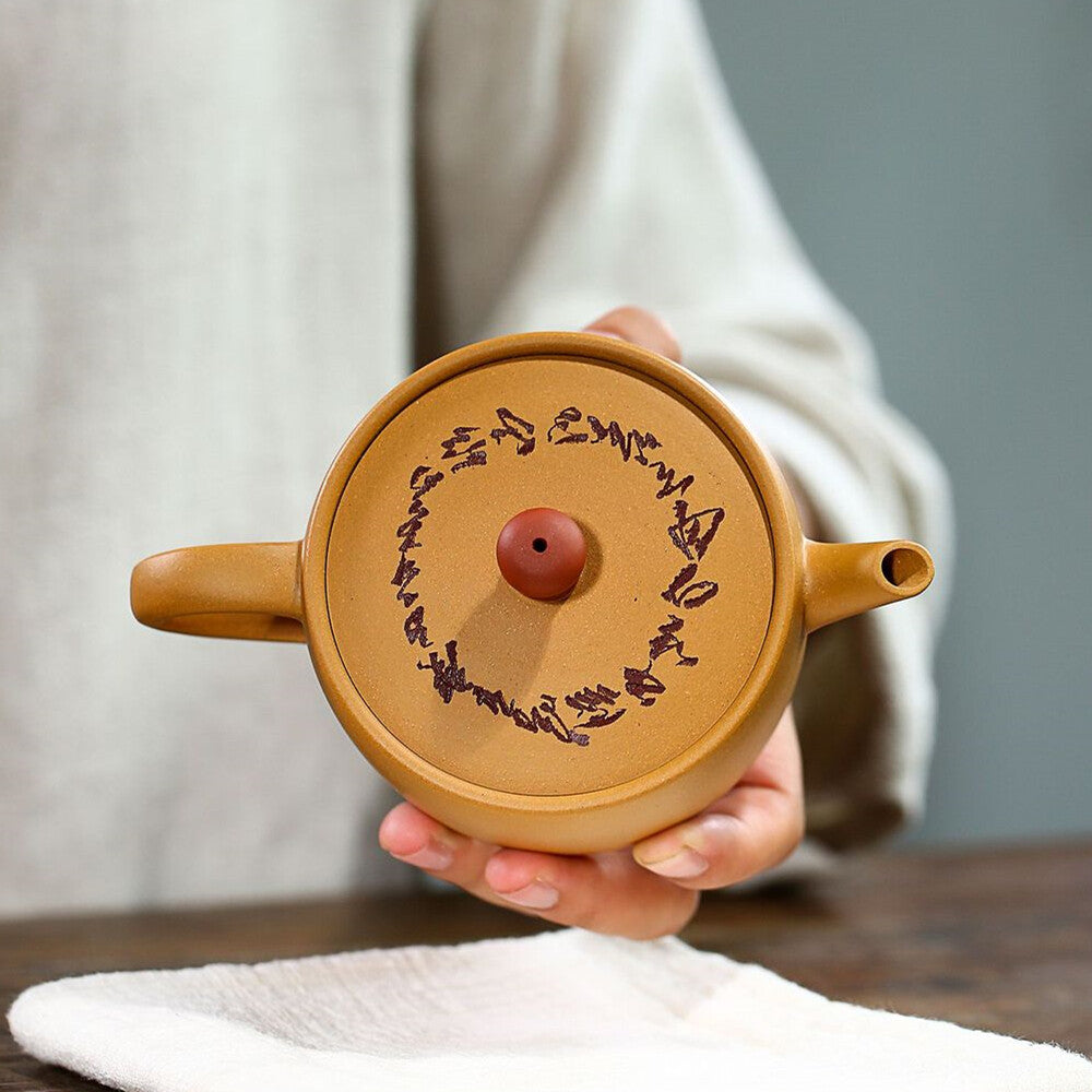 Duan Clay Yixing Zisha Pottery Handmade Tea Pot Lucky Cloud Pattern Teapot