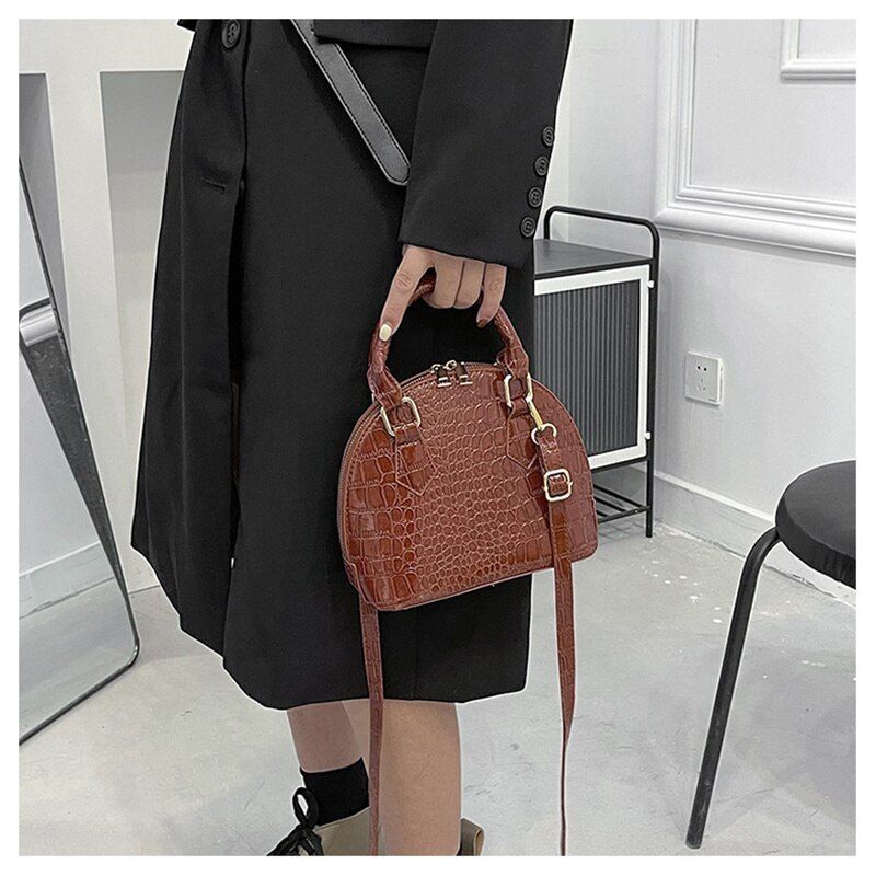 Retro Synthetic Leather Crossbody Bag Pattern Shoulder Bags Shell Shaped Purse