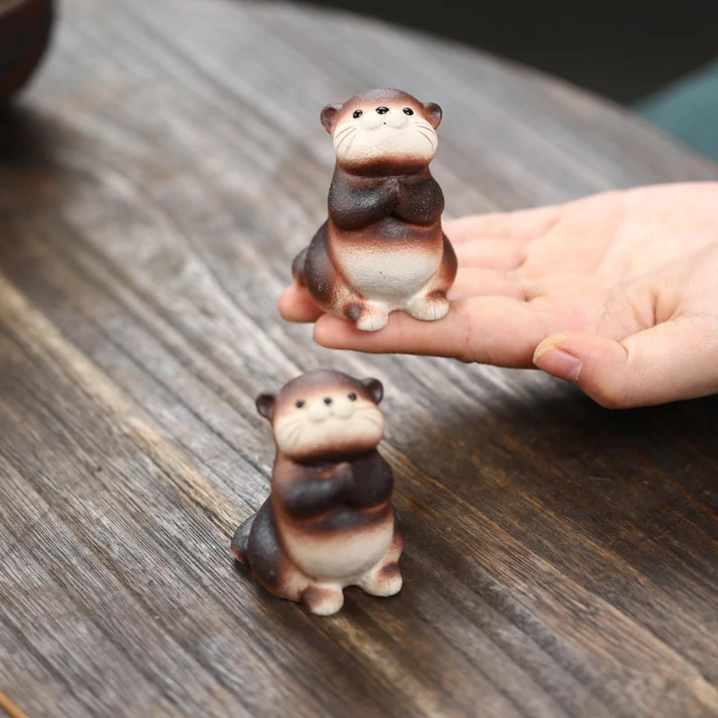 Tea Pet Otter Ornament 6.1cm 2.4in Handcraft Sculpture Animal Tea Play Decor