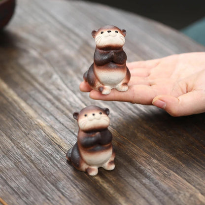 Tea Pet Otter Ornament 6.1cm 2.4in Handcraft Sculpture Animal Tea Play Decor