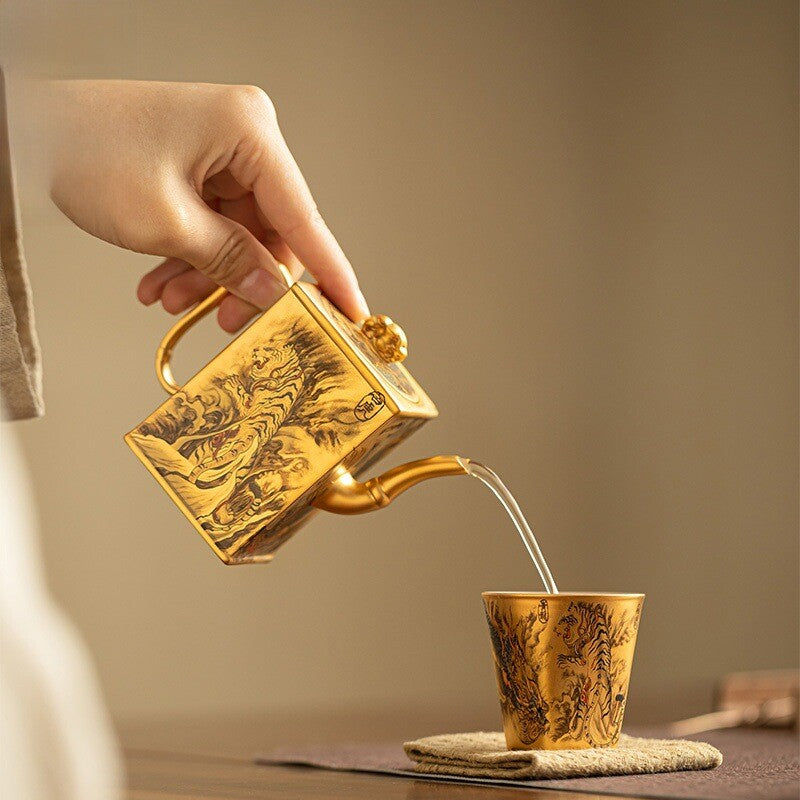 Ceramic Gilding Tea Pot Cup Antique Tea Set Dragon Print Handmade Master Pot New