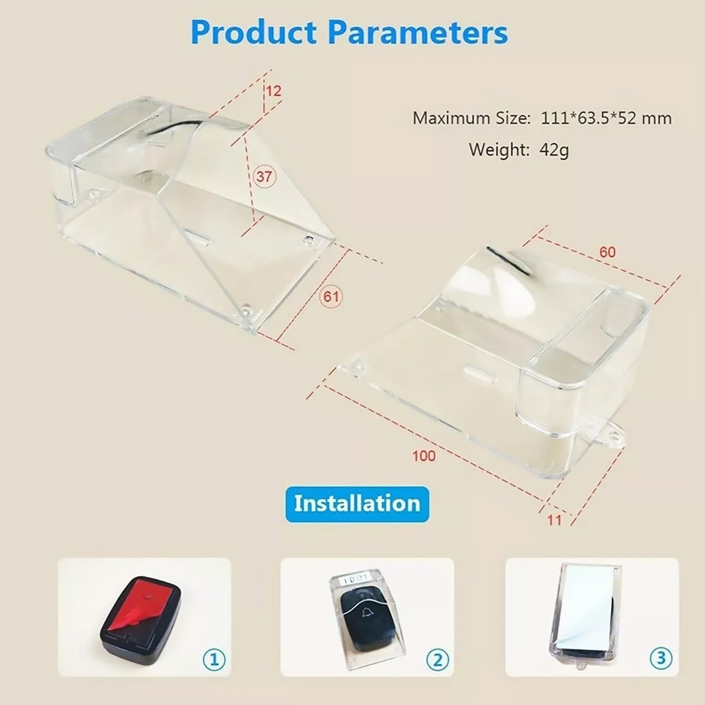 Universal Doorbell Button Waterproof Cover Transparent Shell Tools Accessory