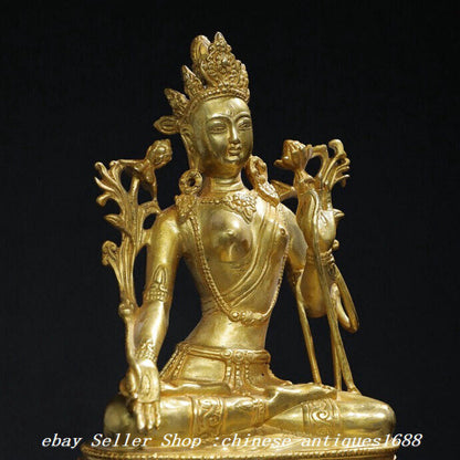 9.8'' Old Tibet Buddhism Bronze Gilt White Tara Bodhisattva Buddha Statue