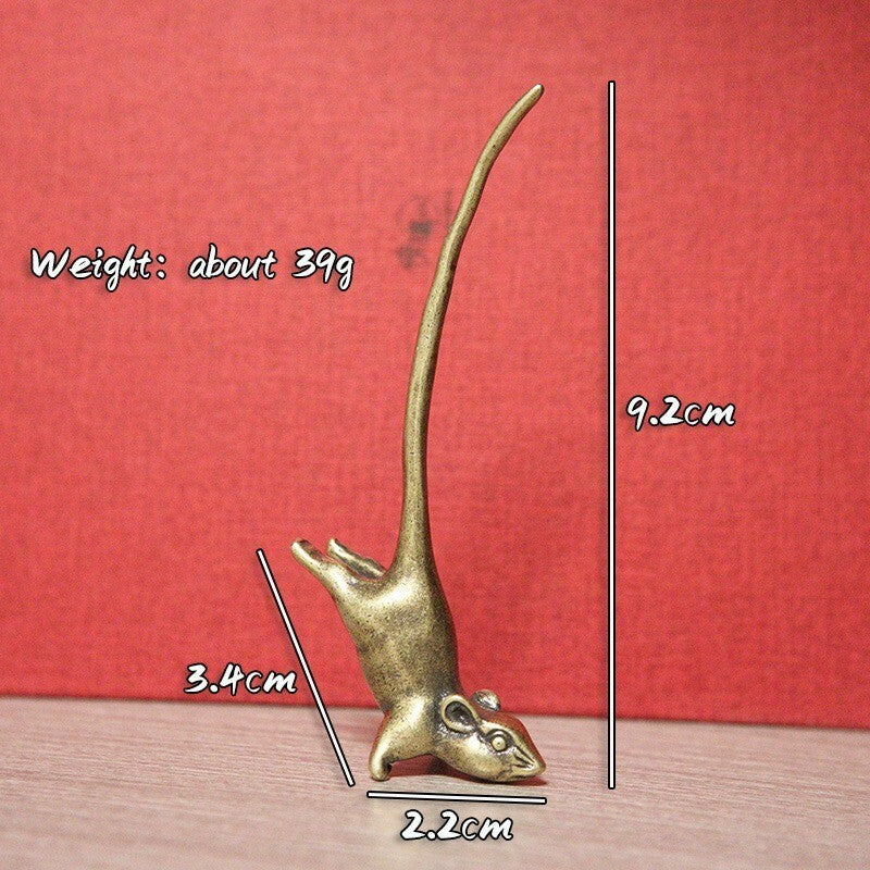 Pure Brass Long Tail Zodiac Mouse Statue Rat Tea Pet Miniature Ornament Vintage