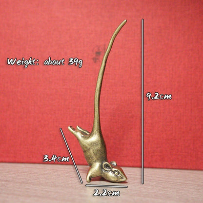 Pure Brass Long Tail Zodiac Mouse Statue Rat Tea Pet Miniature Ornament Vintage