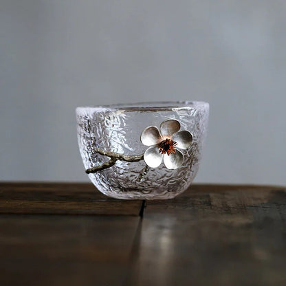 Glass Cup Tea Cup Single Cup Flower Kung Fu Tea Set Drinking Glass Transparent
