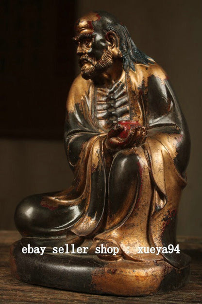 8.6" Old Chinese Dynasty Bronze Gilt Arhat Damo Bodhidharma Dharma Buddha Statue