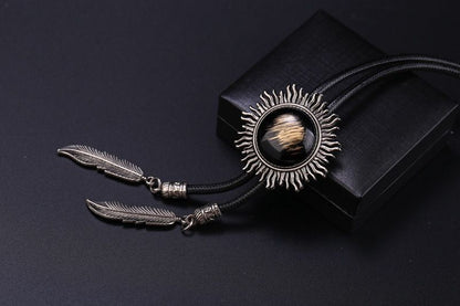 Men Bolo Tie Polyester Semi Precious Stone Pendant Suit Shirt Collar Accessories