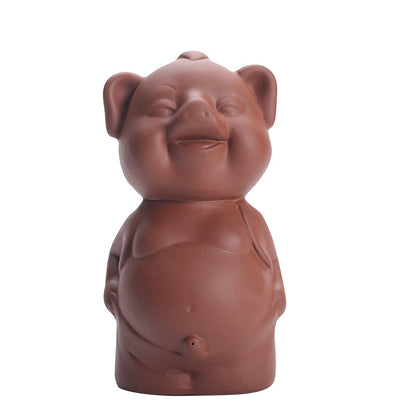 Lovely Pig Statue China Zisha Purple Clay Tea Pet Standing Pig Table Decoration