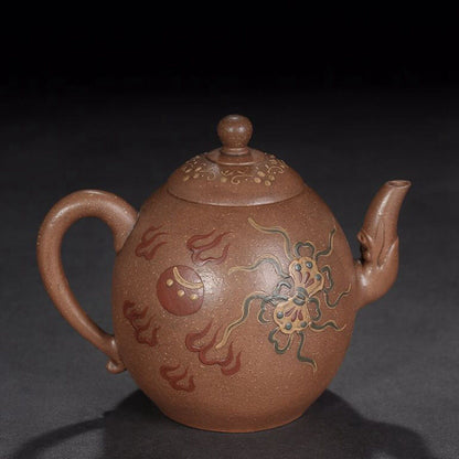 vintage chinese yixing purple clay teapot zisha ceremony painted kylin tea set