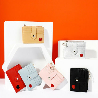 Fashion Heart Embroidered Female Wallet Leather Change Money Bag Multifunctional