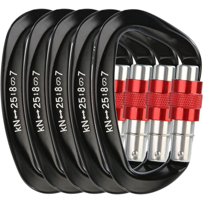 5Pcs Black 25KN Aluminum Carabiner Screw Locking Hook For Climbing Caving uq