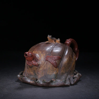 Chinese Yixing Zisha Clay Handmade Exquisite Teapot （荷塘月色 底款：蒋蓉）