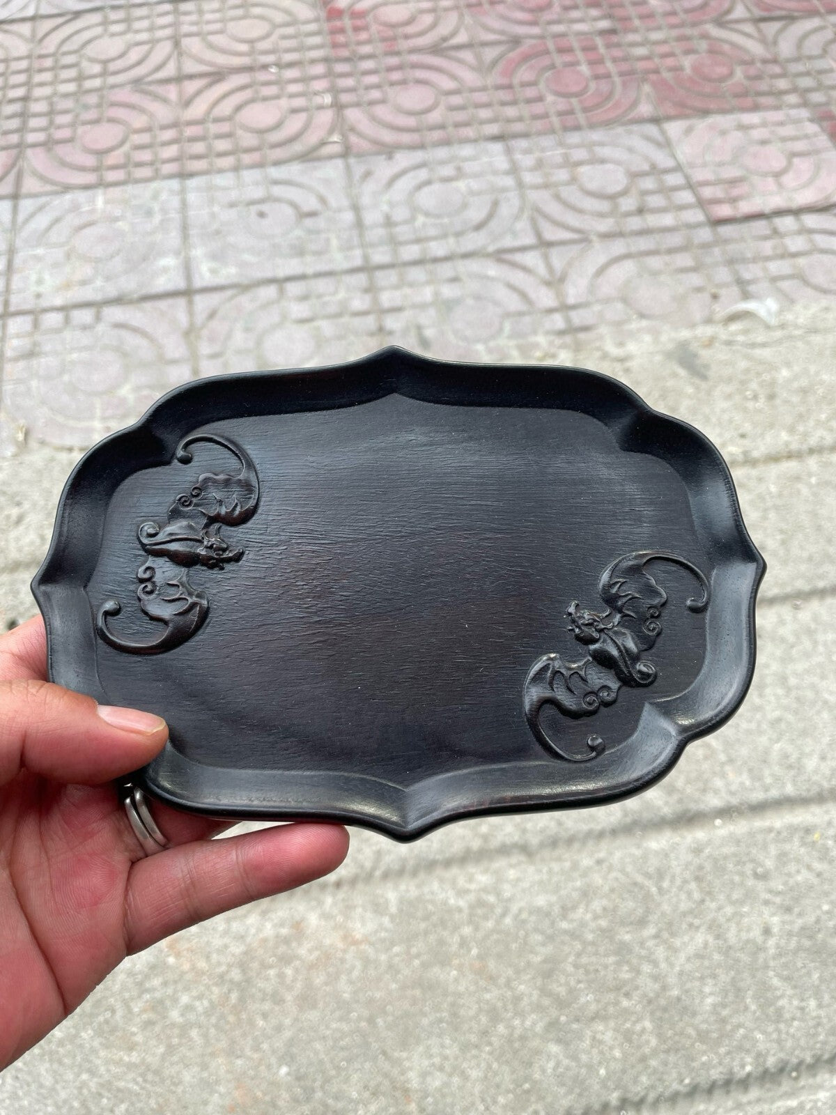 Exquisite Hand-carved Chinese Rosewood Bat Pattern Tea Tray