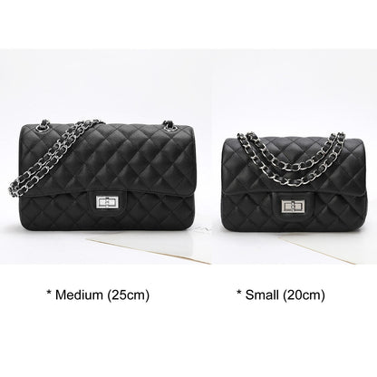 Quilted Real Leather Caviar Effect Double Flap Shoulder bag Handbag Purse Chains